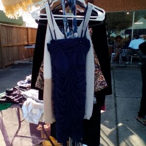 Tiger Mist Navy Ruched Spaghetti Strap Mini Dress